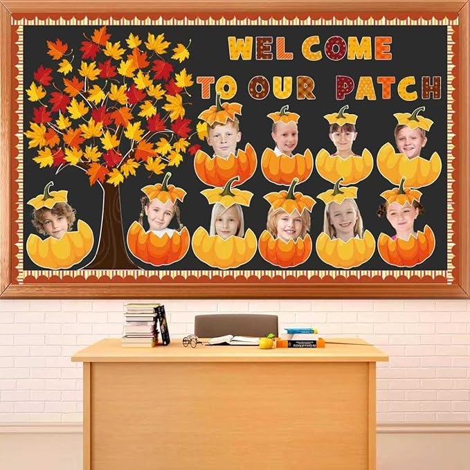 Pezutoi Fall Bulletin Board Decorations Set Autumn Welcome to our Patch Cutouts Fall Harvest Maple Leaves Bulletin Board Decor for Classroom Chalkboard