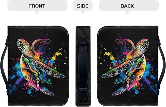 Sea Turtle Bible Cover Case for Women Men，Bible Cover with Durable Handle，Bible Study Accessories Supplies Zippered Pocket-Black-Size L