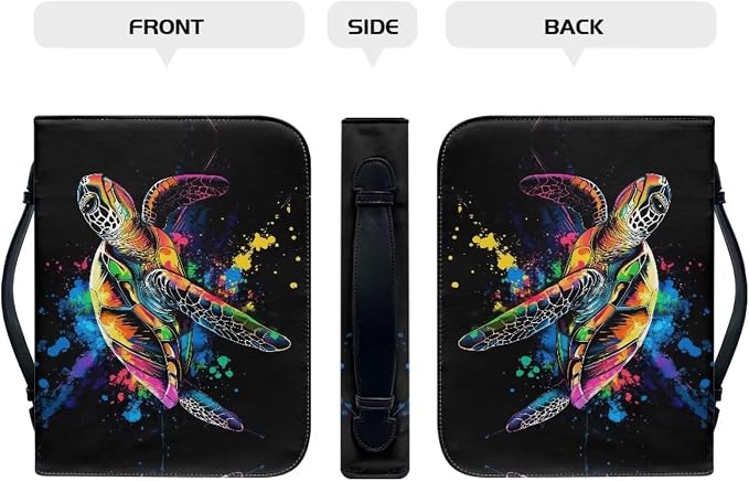 Sea Turtle Bible Cover Case for Women Men，Bible Cover with Durable Handle，Bible Study Accessories Supplies Zippered Pocket-Black-Size M