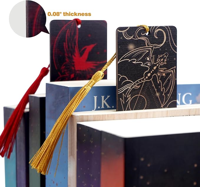 Set of 2 pcs - Bookmarks for Women with Silk Tassel - Perfect Book Markers Merchandise for Fantasy Fans, Dragon and Phoenix Pattern Fourth Book Marks - Unique Gifts for Wing Book Lovers