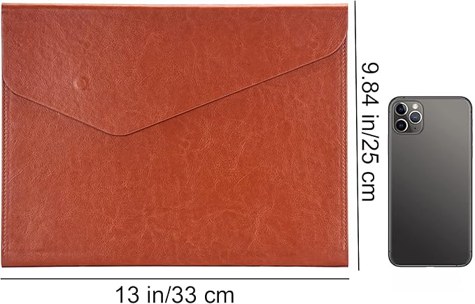 VANRA 1 Piece File Folders PU Leather Expanding Document Holder File Jacket Filing Envelope for A4 Letter Size Paper with Invisible Magnetic Closure Brown