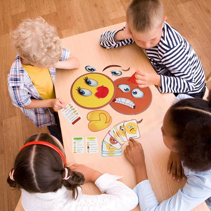 Thought-Spot Emotions Canvas Activity Set | Social Learning Game for Kids | Make Faces to Understand Feelings | 2 Canvases, 12 Double-Sided Emotion Cards with Coping Strategies, 55 Facial Pieces
