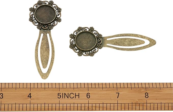 FASHEWELRY 10Pcs Antique Bronze Bookmark Pendant Blank Tray 18mm Flower Round Bezel Base Cabochon Setting Charms