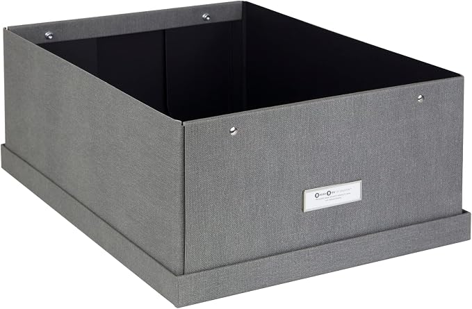 Bigso Katrin KD Collapsible Storage Box with Labelframe for Easy Identification - Simple Assembly without Tools - Decorative Storage Boxes with Lids - 13.5in x 17.6in x 7.2in - Light Gray
