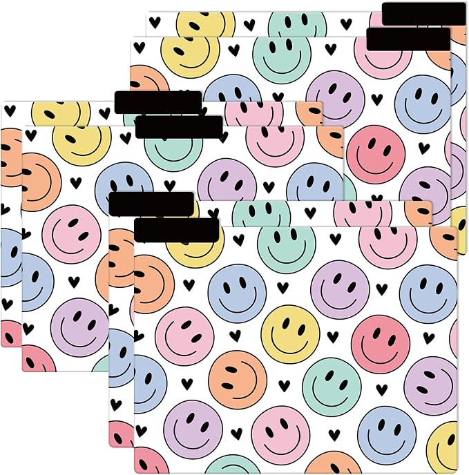 JarThenaAMCS 12 Pcs Boho Happy Face File Folders Letter Size 1/3 Cut Tab Pastel Smile Face Heart Decorative File Pockets for Back to School Filing Cabinet Office Home Classroom Supplies, 8.5 x 11 Inch