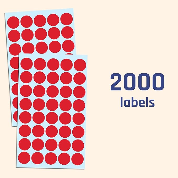 TownStix 2000 Pack, 3/4" Round Dot Stickers Circle Labels - Red
