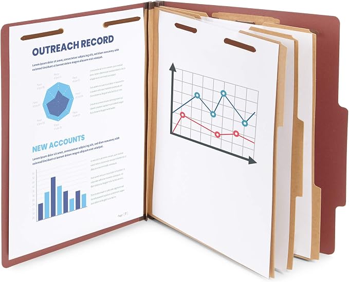 Blue Summit Supplies 10 Red Classification Folders, 3 Dividers, Letter Size with 2 Inch Expansions, 8 Section Brick Red Classification Folder, 10 Pack