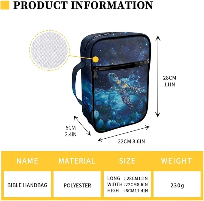 Suobstales Galaxy Turtle Flower Print Bible Cover Carrying Book Case for Women Men Lightweight Bible Bag Bible Protective with Handle and Zippered Pocket