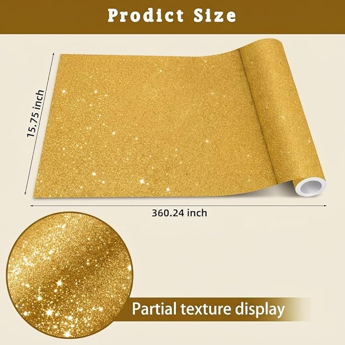 16" × 30ft Gold Yellow Glitter Bulletin Board Roll Sparkle Decorations Bulletin Board Background Non Fading Wallpaper DIY Art Crafts Poster Paper for Home Office Classroom Decoration Wrapping Crafts