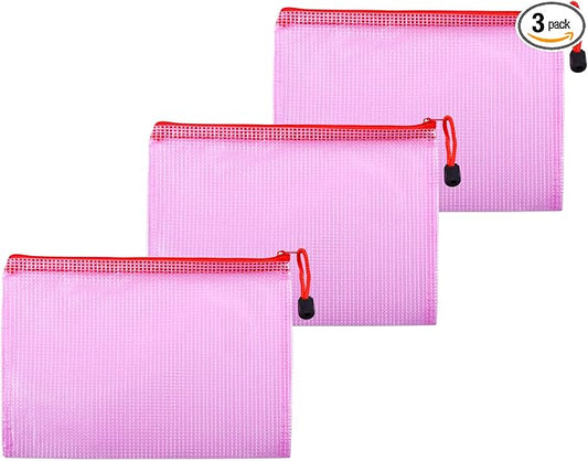 3 Pcs 5.31" x 7.68" B6 Sizes Mesh Zipper Pouch Bags, Mesh Bags with Zipper，Waterproof Clear Document Pouch for Organization Puzzles Travel, Office, Classroom Organization, B6 Red