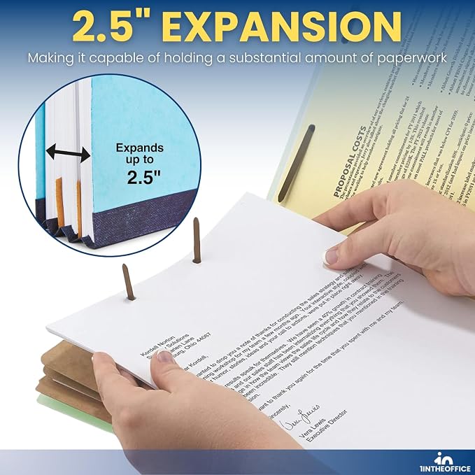1InTheOffice Classification Folders, 2 Divider Classification Folders, File Folders with Dividers, 2.5" Expansion, Letter Size, Light Blue, 20 Pcs