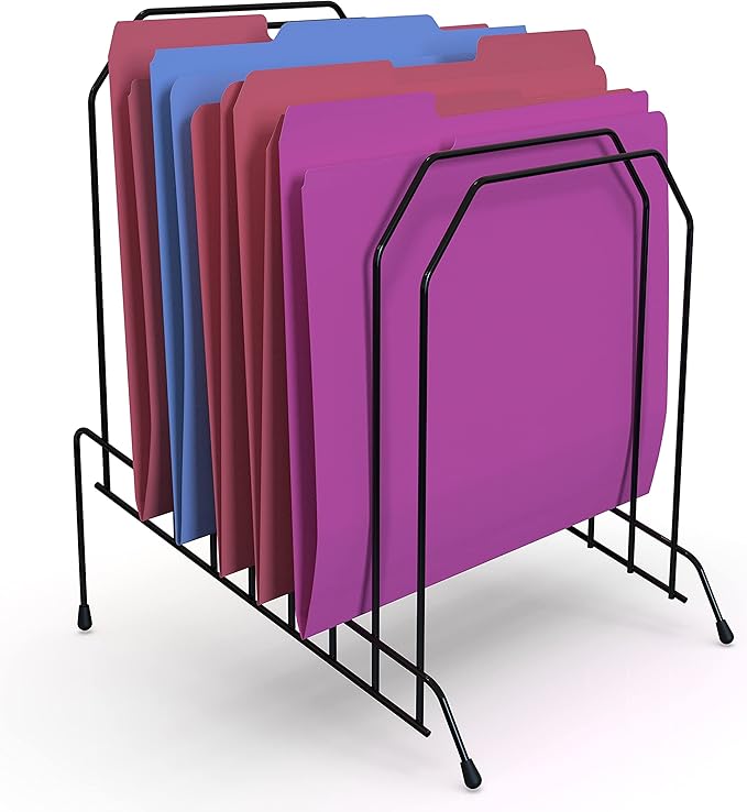 1InTheOffice Metal Desktop File Sorter Organizer, Inclined Letter Holder Rack for Mail, Documents & Folders, 8 Compartments