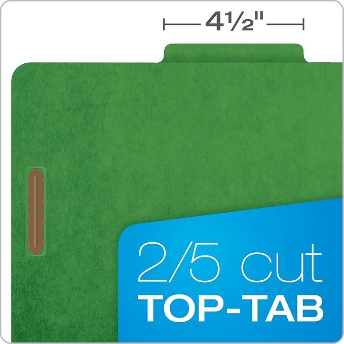 Pendaflex Classification Folders, Standard, 3 Dividers, Embedded Fasteners, 2/5 Cut Tab, Dark Green, Letter, 10/BX (24097) (Pack of 5)