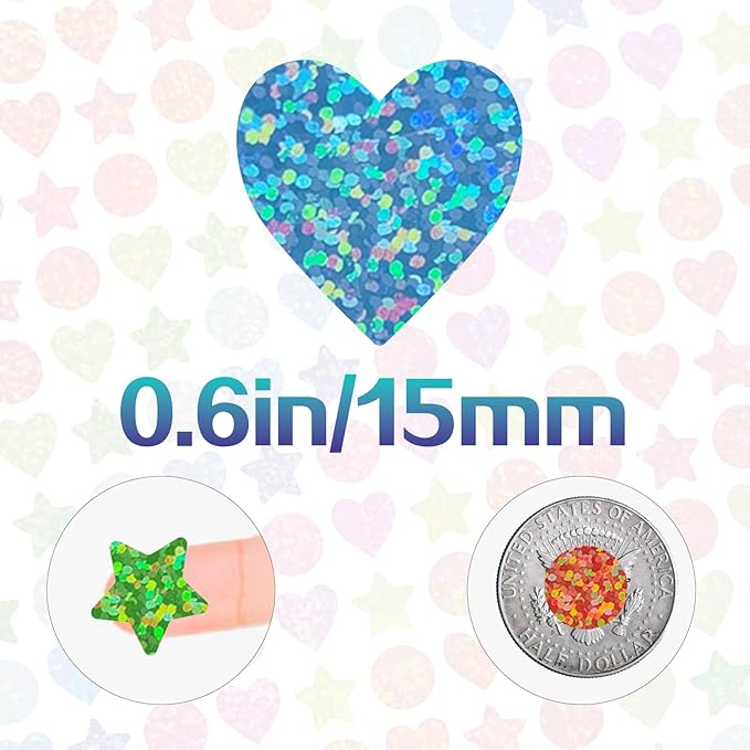 2808pcs Star and Heart Stickers for Kids Reward,0.6"Holographic Small Stickers,for School,Classroom,Student,and Teacher Supplies,Behavior Reward Charts