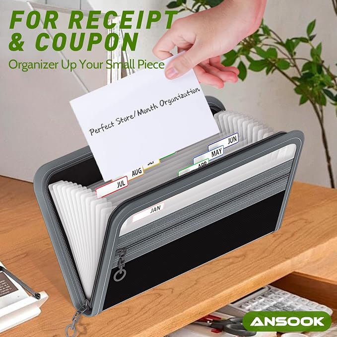 Ansook Coupon Receipt Organizer,13 Pockets Small Accordian File Organizer Holder, Glove Box Organizer,Monthly Budget Planner Organizer
