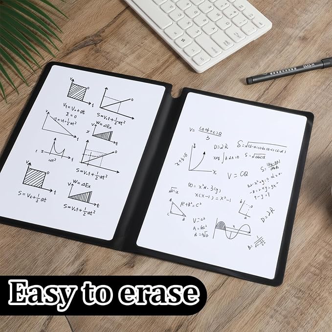 Thinp A5 Dry Erase Notebook, 9.5x6.6 Inch Whiteboard Notebook Reusable Folding White Board Double Sided Handheld Whiteboard for Business Office School Home (Black)