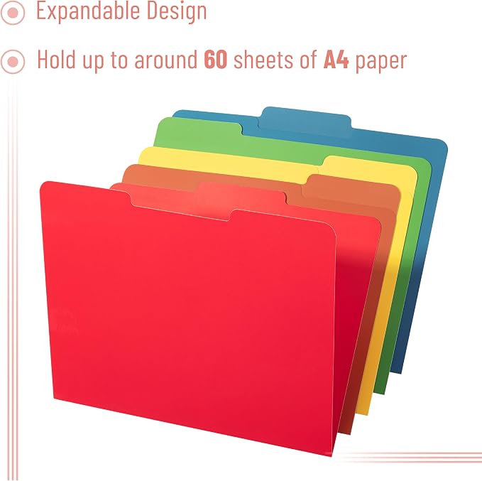 Mr. Pen- File Folders, 50 Pack, 1/3-Cut Tab, Vibrant Earthy Spectrum, 5 Assorted Colors, Letter Size, Office Supplies File Folders