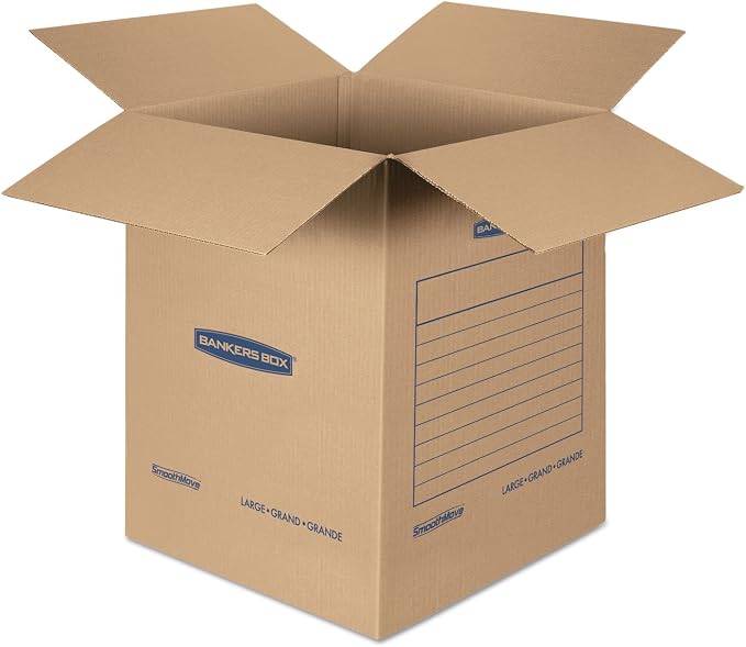 Bankers Box 7714001 SmoothMove Basic Large Moving Boxes 18l x 18w x 24h Kraft/Blue 15/Carton