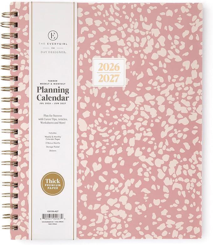 Blue Sky The Everygirl 2026-2027 Weekly and Monthly Academic Year Planner Calendar, July 2026 - June 2027, 8.5" x 11", Flexible Cover, Wirebound, Laminated Tabs, Storage Pocket, Includes Stickers, Bengala Desert Rose