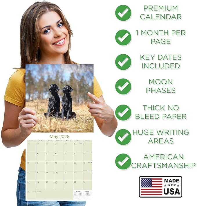 Flatcoated Retriever Calendar 2026 by MegaCalendars – Monthly Dog Breed Wall Calendar, Made in USA