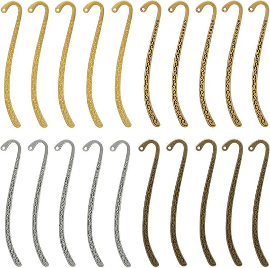 Elegant Metal Bookmarks - Colorful Vintage Carved Design with Loop for DIY Beading, Tassels & Hairpin, Gift for Readers, Writers & Book Lovers, Robust Alloy Rust-Free Book Markers (Set of 20)