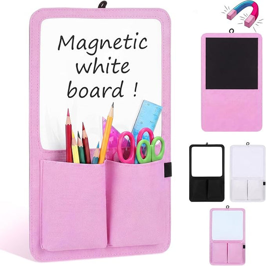 Briwooody Magnetic Locker Organizer 7.8 x 12.6 Inch Locker Accessories Magnetic White Board with Holder Bag Back to School Holder Bag First Day of School Supplies for Cabinet Refrigerator(Light Pink)