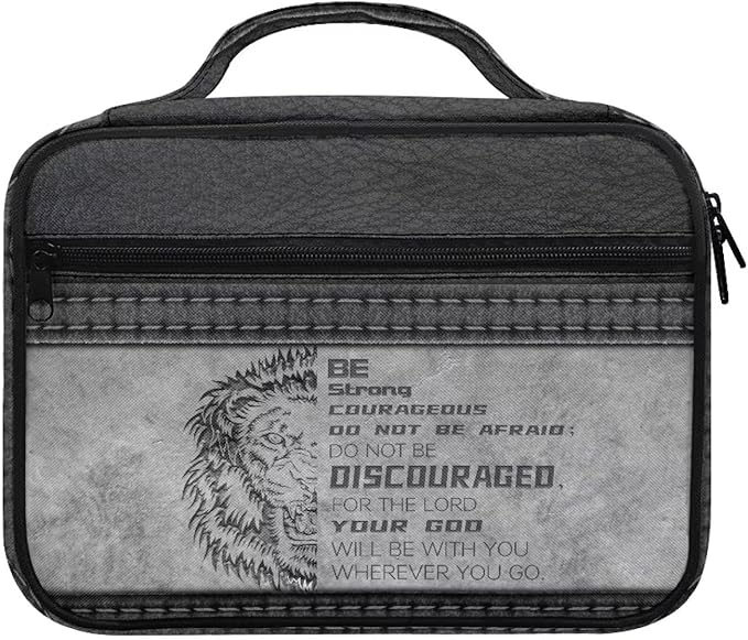 Bible Covers for Women & Men,Be Strong & Courageous Bible Case and Organizer-Cool Lion Print Bible Carrying Case with Zippered Pocket Bible Tote Bag Bible Protective Scripture Bible Bag