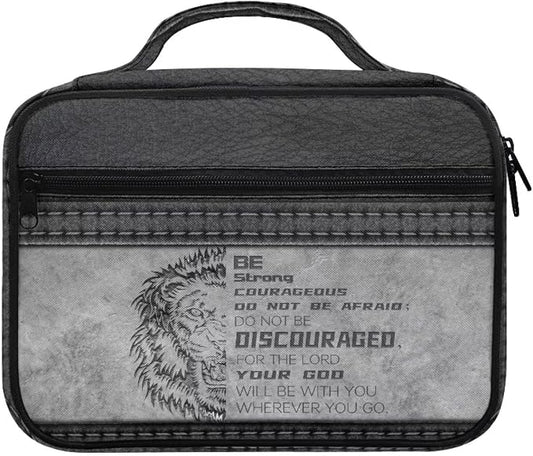 Bible Covers for Women & Men,Be Strong & Courageous Bible Case and Organizer-Cool Lion Print Bible Carrying Case with Zippered Pocket Bible Tote Bag Bible Protective Scripture Bible Bag