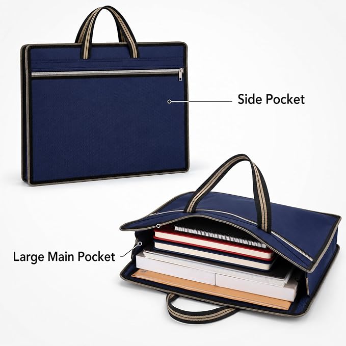 Folder Bag, Briefcase for Men, Document Bags with Zipper, Carrying Case with Handle,File Tote Bags for Laptop Files Book (38x30x7.5cm,Blue)