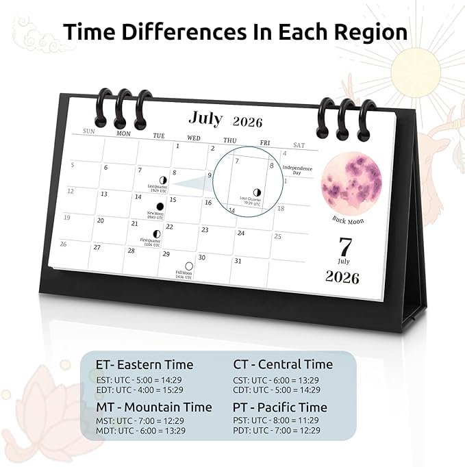 KONVINIT Small Desk Calendar 2026-2027, 6.3" x 3.1", Moon Phase 2026 Desk Calendar - Runs From January 2026 Until December 2027, 24 Months Mini Desktop Calendar for School, Home and Office Supplies