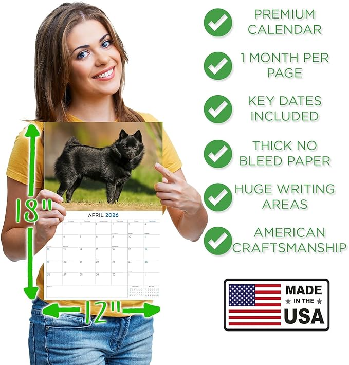 2025 2026 Schipperke Calendar - Dog Breed Monthly Wall Calendar - 12" x 18" Open - Thick No-Bleed Paper - Giftable - Academic Teacher's Planner Calendar Organizing & Planning - Made in USA