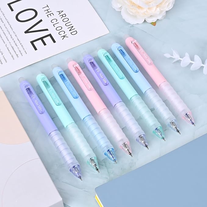 Temiary 8Pcs Retractable Erasable Gel Pens, Make Mistakes Disappear, Blue & Black Ink Pen for Writing Planner and Crossword Puzzles, No Smudge on School Office Supplies (Morandi)
