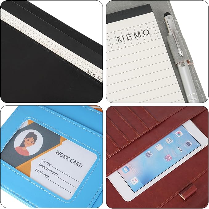 Wonderpool A4 PU Leather Clipboard Partfolio Notepad Forms Holders Document Case - Interview Planner Meeting Writing Padfolio File for Office Travel School Hotel (Grey, A4)