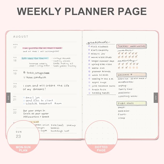 And Per Se 2026 Planner-Daily, Weekly & Monthly Leather Hardcover Planner, 5.7" x 8", Daily Schedule, 100 GSM Thick Paper, Back Pocket(Pink)