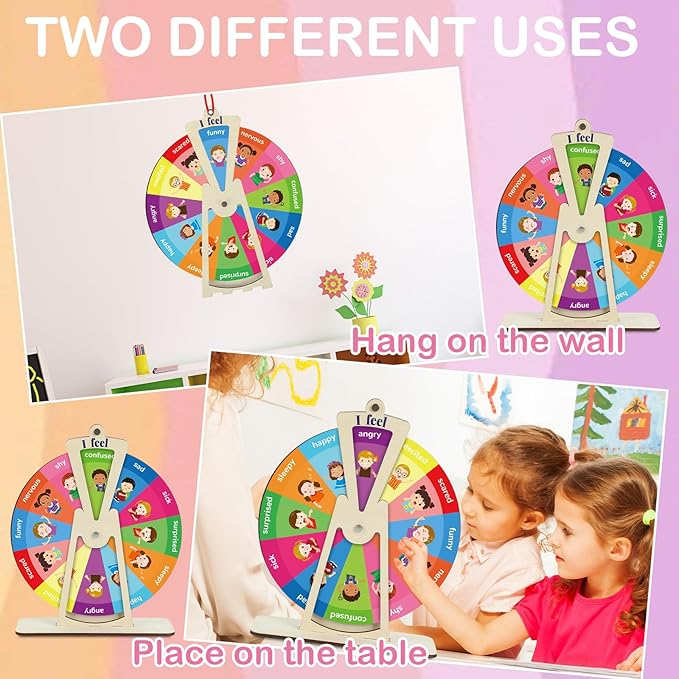 Wooden Feelings Wheel Emotion Wheel with Stand 9.5Inch Therapy Office Desk Decor Expression Emotions Chart Mental Health Gifts Therapist Must Have Feelings Poster Sign Emotional Psychology Tool Decor