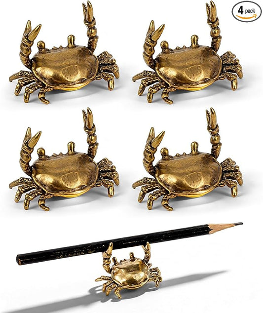 FUYIHGL® 4PCS Weightlifting Crab Brass Pen Holders - Funny Animal Pencil Holder Desk Organizer - Creative Desktop Decoration - Stationery Storage Rack for Office Home
