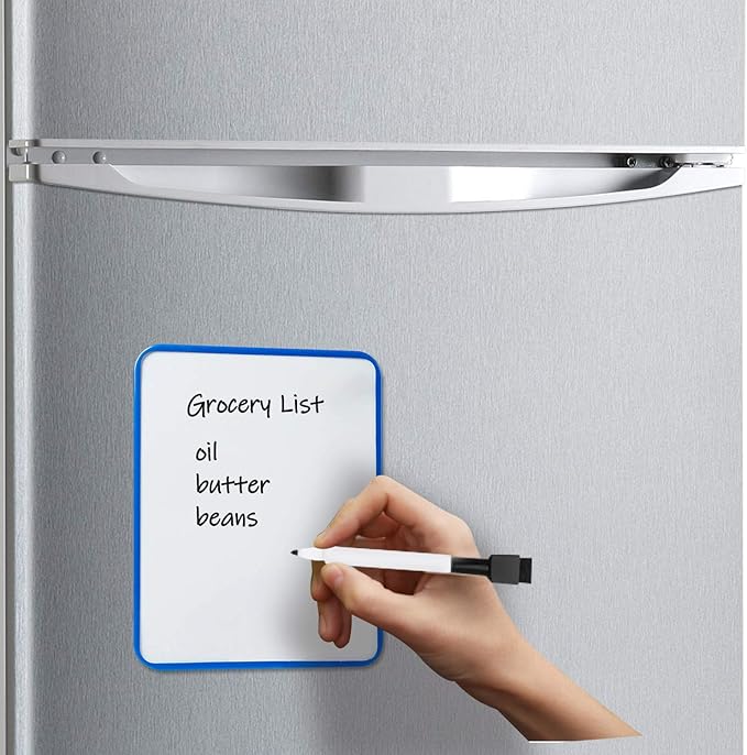 Magnetic Dry Erase White Board 6" x 8" with Magnetic Marker, Black and Blue Frame, Whiteboard for School, Home Office, Locker, Refrigerator, Kitchen, Dorm Room, Educational (Blue & Black)