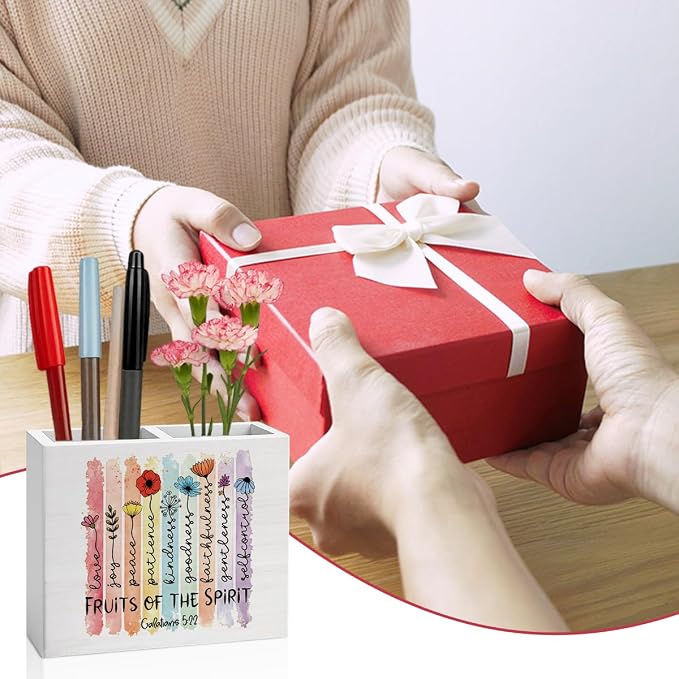 Floral Christian Office Decor Bible Pen Holder Religious Christian Teacher Appreciation Gifts Scripture Wooden Pencil Holder desk decor for Desk Library Holder2835
