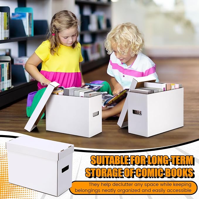 Fuyoooo 10 Pack Comic Book Storage Boxes, Holds 200-225 Comics, 27.56 x 7.5 x 11 Inch Stackable Comic Short Bin Organizer Cardboard Box for Collapsible Magazine Book Collecting Supplies