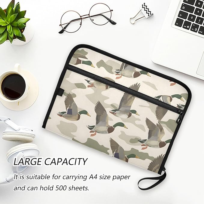 Expanding File Folder Wild Duck Camouflage Accordion File Organizer 13 Pockets Document Organizer with Zipper Labels A4 Letter Office Storage