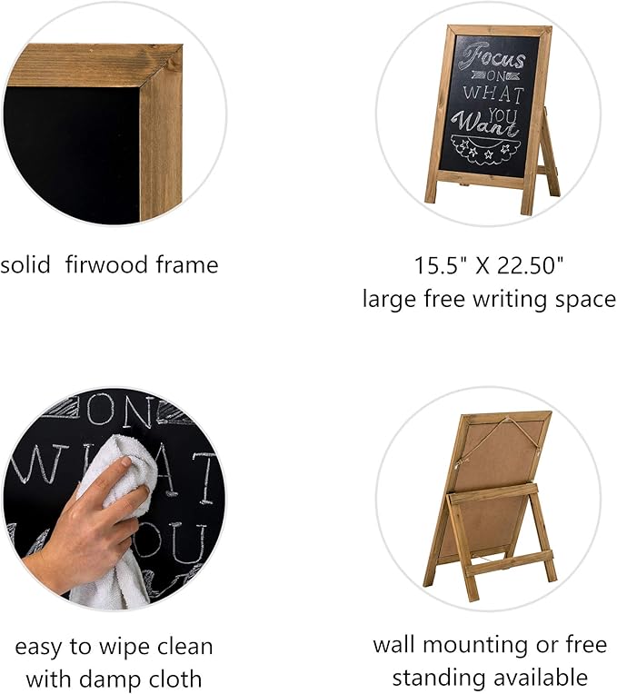 Glitzhome A-Frame Chalkboard Sign 30"x20" Wooden Sandwich Board Easel Sign Outdoor Standing Wall Chalkboard for Restaurants, Cafes, Weddings(Wood Color)