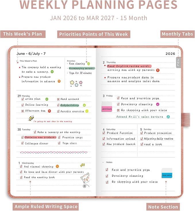 AHGXG Pocket Calendar 2026-2027, July 2026 - June 2027, Academic Planner, Weekly and Monthly, Small Size for Purse, Hardcover, 12-Month Tabs, for Women, School, 3.9"X 6.7" (Rose Gold)