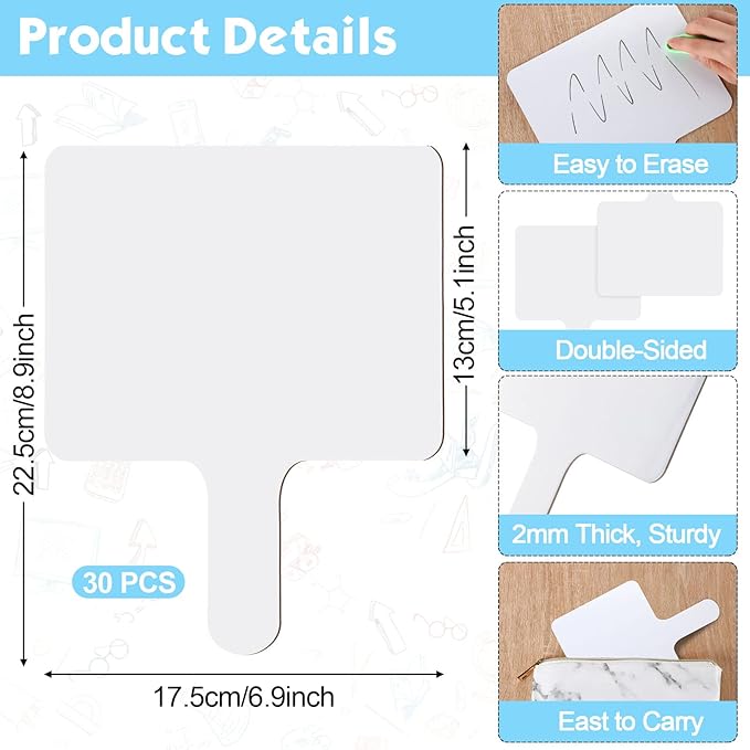 Sherr 30 Pcs Dry Erase Answer Paddle Double Side Small White Boards Paddles Dry Erase Paddle Handheld Whiteboard for Classroom Students Kids Bidding Voting Scoring Activities (Square)