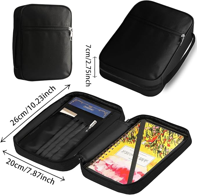 Bible Cover Bag for Men Women, Bible Holder Carrying Book Case Church Bag Bible Protective with Handle and Zippered Pocket (Black)