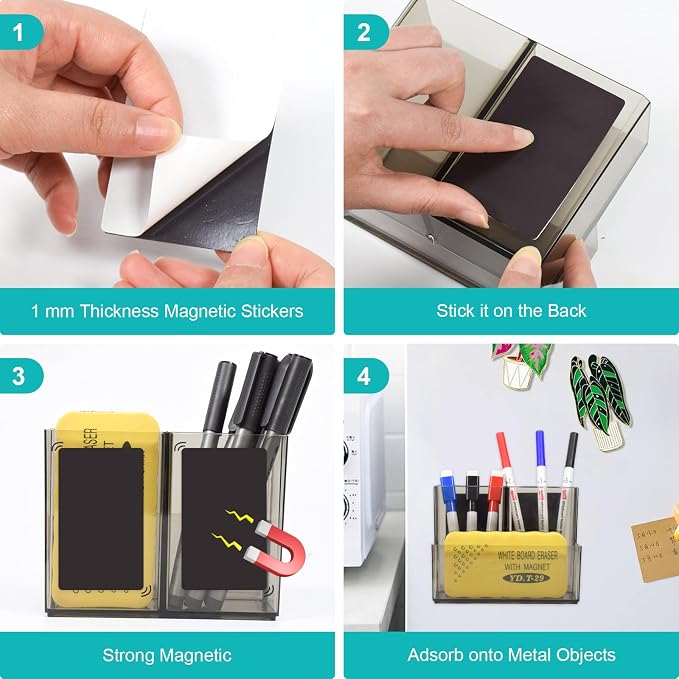 SAYEEC 2 Pack Acrylic Pencil Pen Holder Magnetic Dry Erase Marker Holder with 4 Magnet Sheets 3 Compartment Clear Grey Makeup Brush Organizer Desk Cup Caddy for Fridge Whiteboard Locker Office School