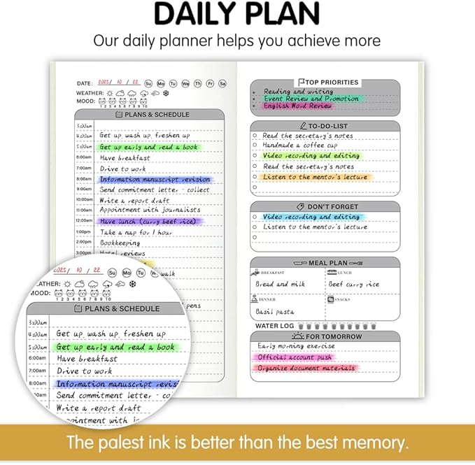 Pocket Planner Notebook with Plastic Sleeve, Daily Planner Refills, 30Sheets, 8.25x4.25inches Regular TN Journal Notebooks, Travelers Notebook Insert for Time Management. Sculpture