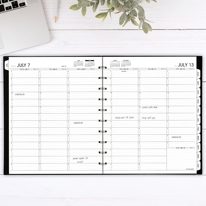 AT-A-GLANCE Planner 2025-2026 Academic, Weekly & Monthly, Quarter-Hourly Appointment Book, 9" x 11", Large, Monthly Tabs, Flexible Cover, Move-A-Page, Black (70957E05)