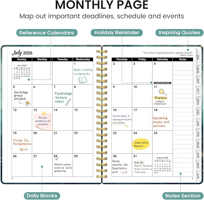 Planner 2026-2027, Academic Monthly and Weekly Calendar Planner for Women, July 2026 - June 2027, Hardcover Pretty Agenda Planner Book with Tabs, Spiral Daily Organizer for School Office Home Supplies, 8.5" x 11" - Whale Dreams