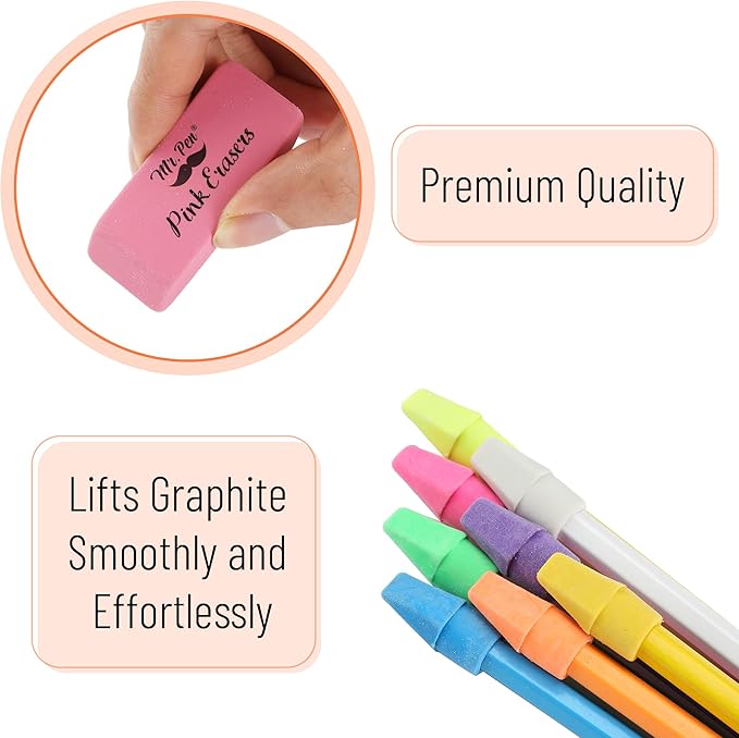 Mr. Pen- School Eraser Combination Set, 60 Pack, Assorted Colors, Latex Free Erasers for School, Office, Art Sketching, Homework, Exams, Clean Smudge-Free Correction
