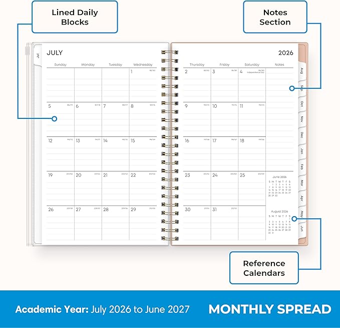 Blue Sky 2026-2027 Weekly and Monthly Academic Year Planner Calendar, July 2026 - June 2027, 5" x 8", Flexible Cover With Zip Pouch, Wirebound, Storage Pocket, Enough to Believe